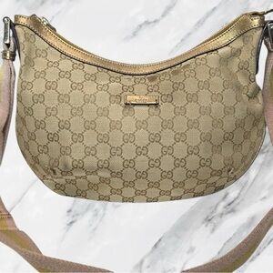 Gucci Vintage Authentic GG Monogram Cream Brown Hobo Shoulder Crossbody Bag Y2K